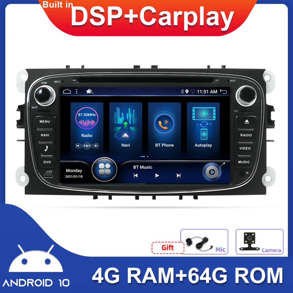 2 Din DVD DSP Carplay Android 10 0 для Ford Focus/S-MAX/Mondeo/C-MAX/Galaxy автомобильный мультимедийный плеер