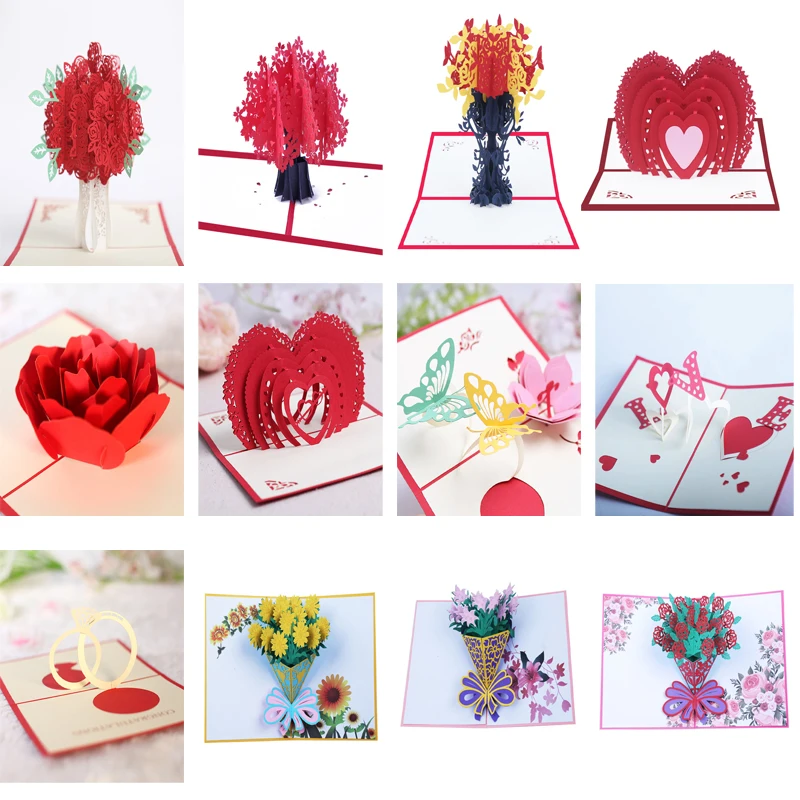  3D Rose Pop Up Card Cherry Blossoms Wedding Invitations Card LOVE Butterfly Flower Greeting Cards R - 4.00038E+12