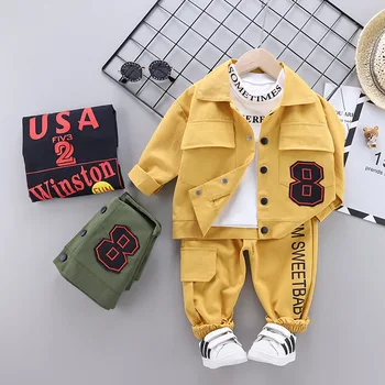 

2020 Spring autumn children's suit boys 3pcs suit baby suit casual long-sleeved coat T-shirt pants infant boys clothes