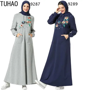 

TUHAO Women Casual Hooded Embroidered Dress Plus Size 4XL 3XL Long Woman's Embroidery Hoodies Sweatshirt Dresses Winter Autumn