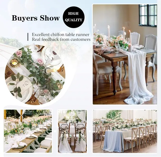 Runner Da Tavola In Chiffon Champagne - 70x300cm | Per Matrimoni, Feste E Baby Shower | Con Nastro - Foto 6