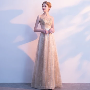 

Vestidos De Fiesta 2020 New Vintage Sequins Lace Evening Dress Long A-Line Princess Evening Gown Elegant O-Neck Formal Dress