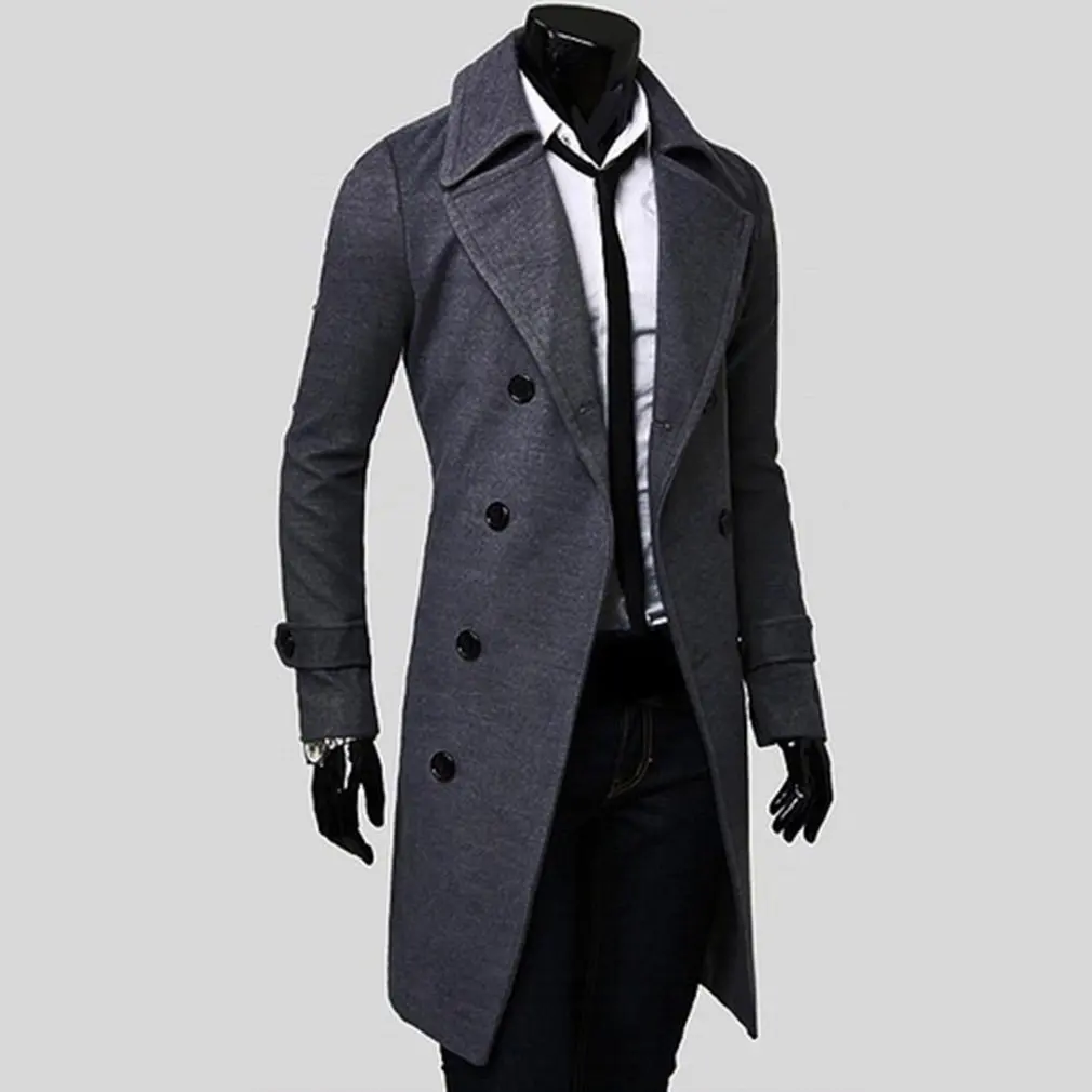 Men Turndown Long Coat Autumn Winter Outwear Bomber Jacket Plus Size M-3XL Trench Male Streetwear Steam Punk Overcoat