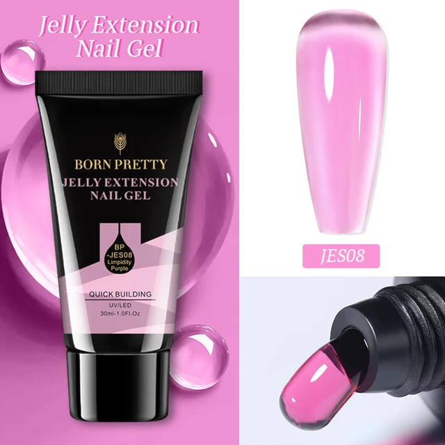 BORN PRETTY 30/20ml Glitter Acrylic Gel Finger Extension Silver Pink Extension Gel Soak Off Nail Art Gel Varnish JES08