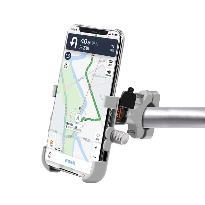 Универсальный алюминиевый держатель для телефона мотоцикла QC3.0 с быстрой зарядкой, кронштейн руля для телефона 4-6,2 дюйма, черный/серебристый