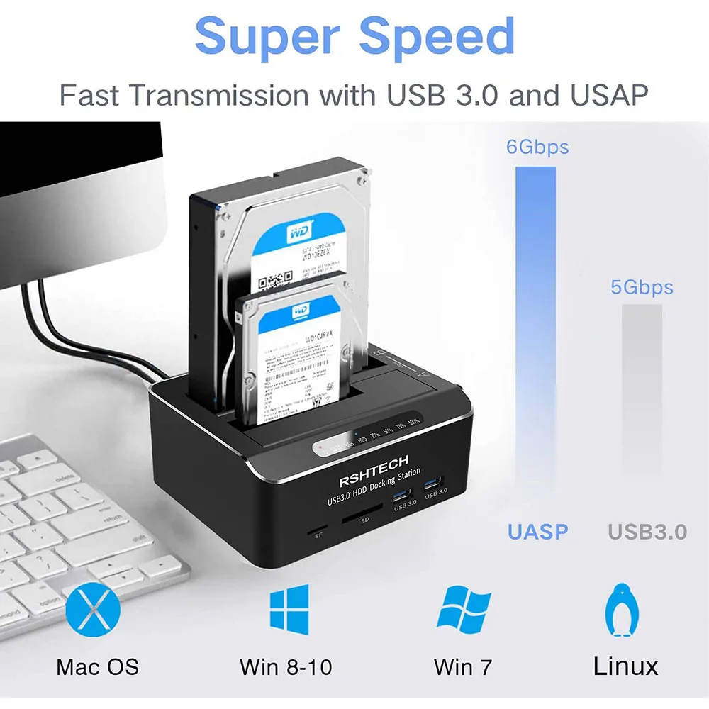 Hard Drive Docking Station USB 3.0 Aluminum Dual Bay Hard Drive Dock For 2.5