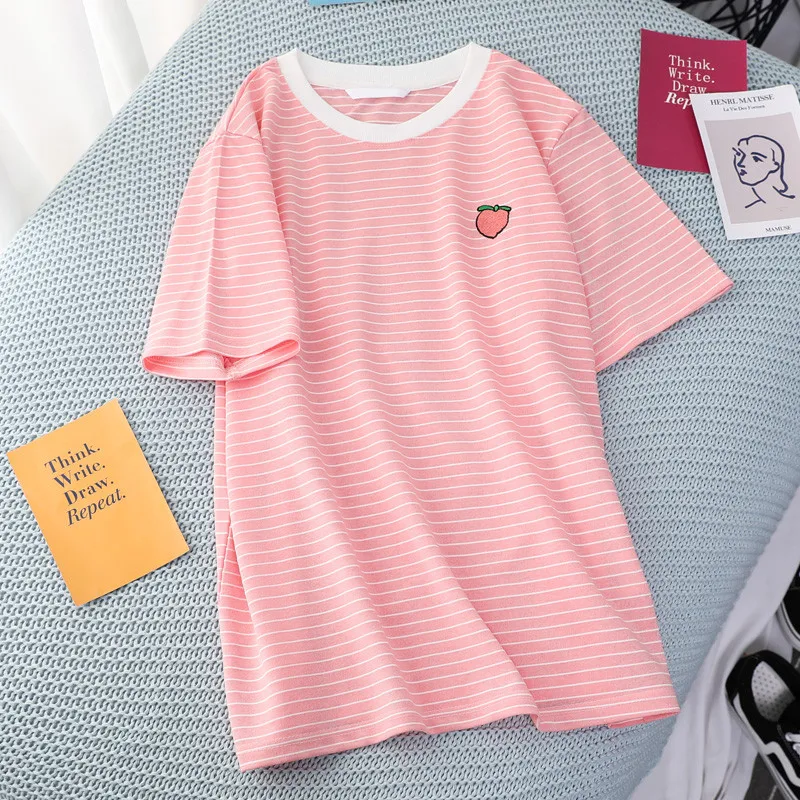 

2020 Fashion Tee Woman Summer tshirt Women Stripe Tshirt Colorblock Top Short Sleeve t shirt Female Clothes
