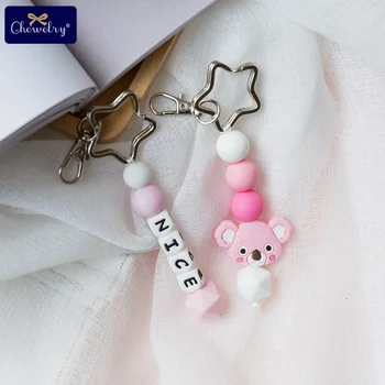 

CHELWRY 1pc Silicone Koala Beads Metal Star Keychains Handmade Silicone Teether Bead Rodent Alloy Charms Key Ring Children Goods