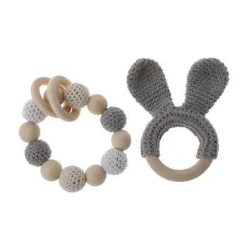 

2Pcs Natural Wooden Crochet Baby Teether Teething Bracelet Ring Rattle Toy Gift 63HE
