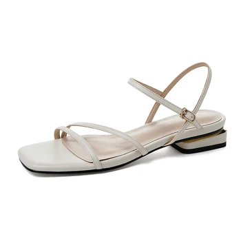 

100% Real leather Women Sandals 4.5cm square Heels Summer Party Wedding Shoes square toe Woman Sexy New Sandals