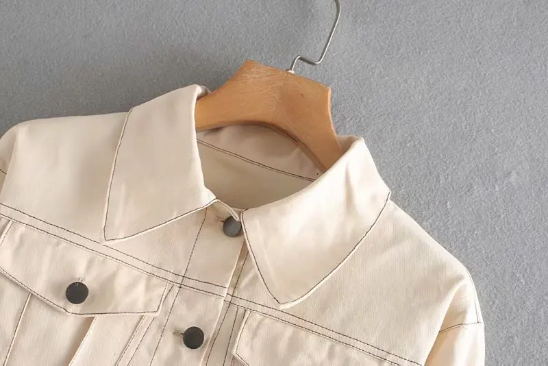 

Js29 2019 Autumn New Style WOMEN'S Dress Versatile Elegant Waist Hugging Car Line Fold-down Collar Cropped Jacket