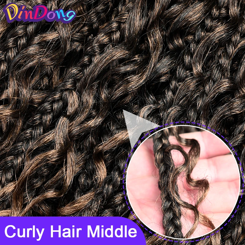 DinDong Box Braids with Curly Hair Synthetic Crochet Braiding Hair Extension 18 inch Messy Knotless Bohemian Goddess Box Braid B