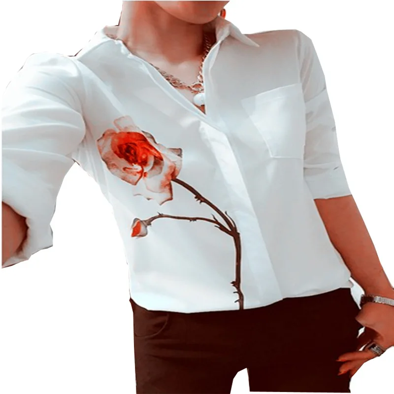 

Chiffon Flower Print Long Sleeves Blouse Plus Size Women Boho Floral Turn-down Collar Fashion Clothing Streetwear Tops Vintage