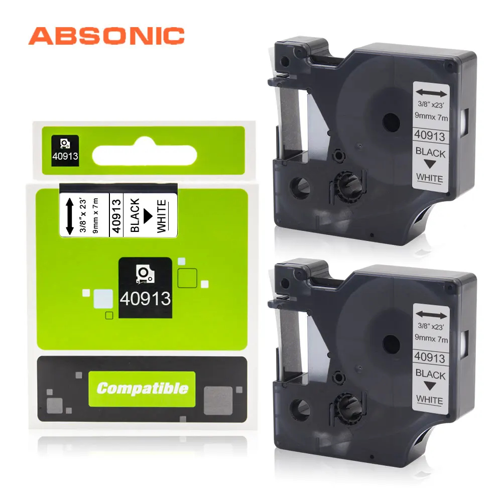 Absonic 2 шт. заменить D1 DYMO 40910 40913 40916 40917 40918 40919 9 мм Картридж ленточный совместимый с DYMO LabelManager 160 280 420P - Цвет: 40913 Black on White