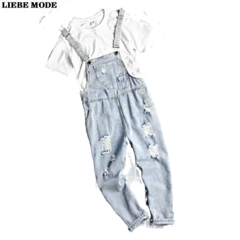 

Plus Size Jean Jumpsuit for Men Spring Summer 2020 Moto Biker Strap Suspender Ankle Trousers Bib Overalls Denim Overisze Pocket