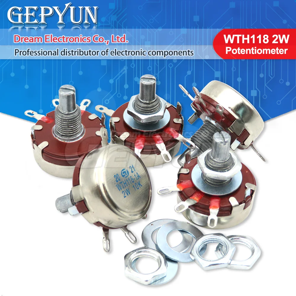 WTH118 Potentiometer Variable Resistor VR Resistance 1K 2.2K 4.7K 10K 22K 47K 100K 470K 1M 2W 1A 100K Ohm 2PCS