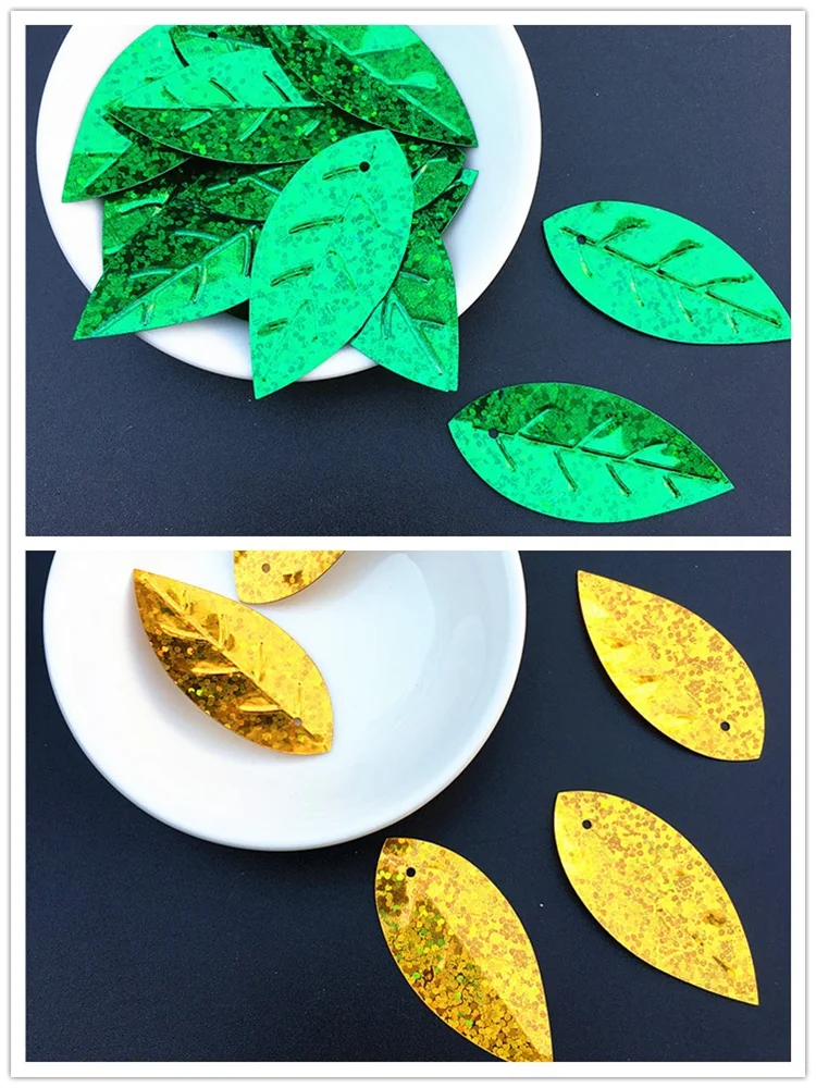 Large Leaf Shape Sequins 1 hole PVC Paillettes DIY Wedding Sewing Cloth Garments Accessories 50Pcs/Bag 20*45mm