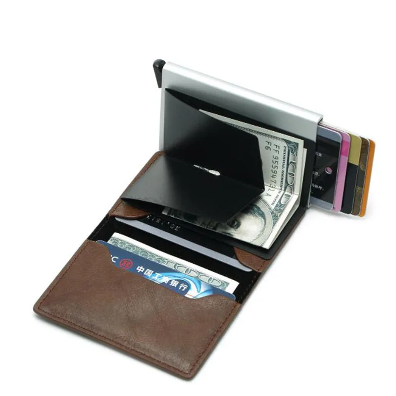 

Men's Credit Card Aluminum Alloy PU Card Case RFID Shielding Anti-theft Thin Metal Multi-card Wallet for Male Bank Cardholder