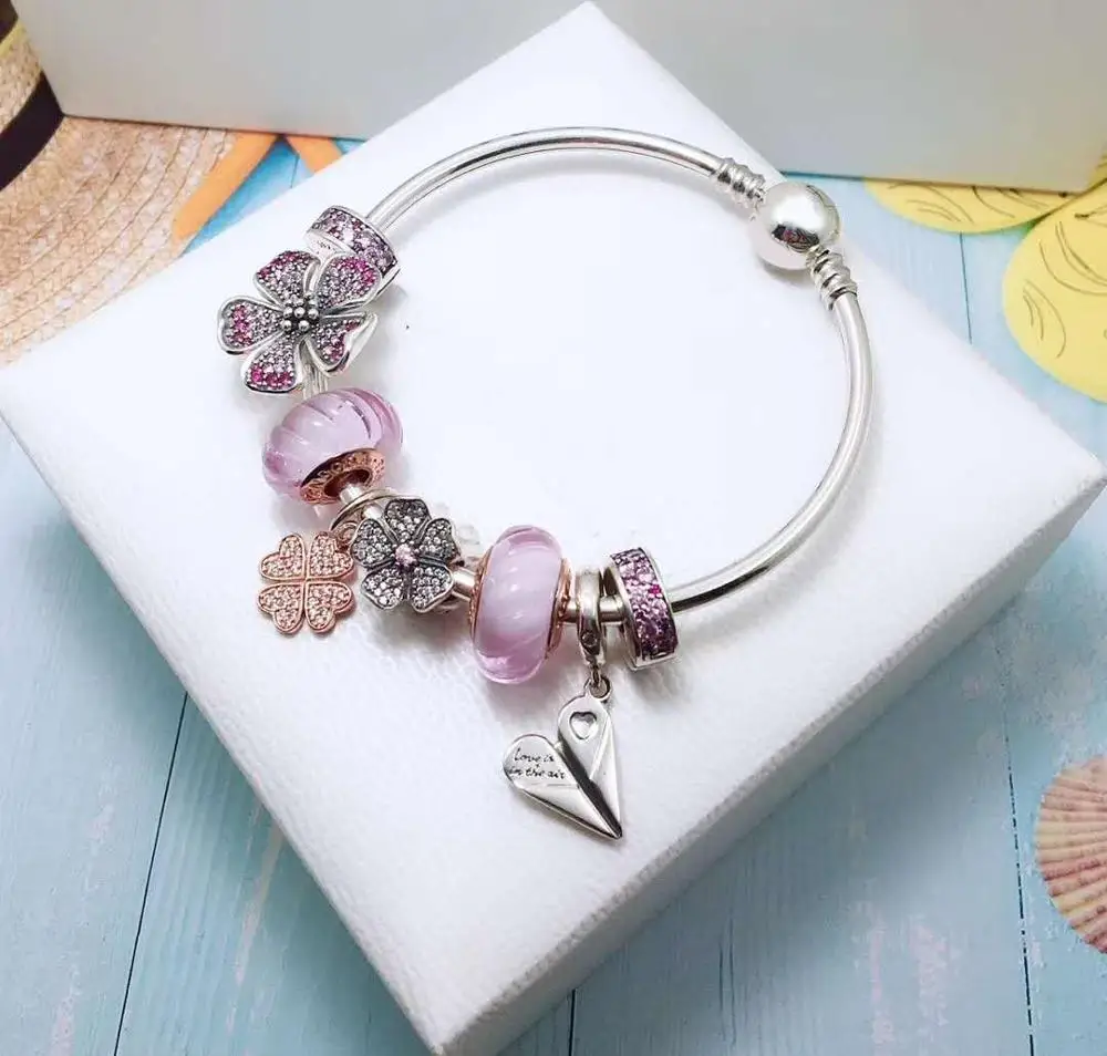 

Kaliyah Shop Original 1:100% 925 Pure Silver Pink Peach Blossom Beaded Bracelet Is Your First Choice For Gift Free Of Charge