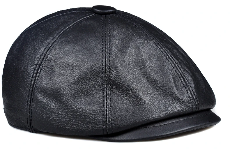 Men's Genuine Leather Warm Octagonal Cap, Casual Vintage Newsboy Cap Golf Driving Flat Cabbie Hat, Winter Male Artist Gatsby Cap men's black beret hat