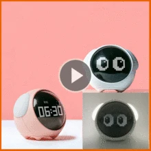 2021 New Cute Expression Alarm Clock Child Multifunctional Bedside Voice Control Night Light Snooze Chargeable Child Alarm Clock