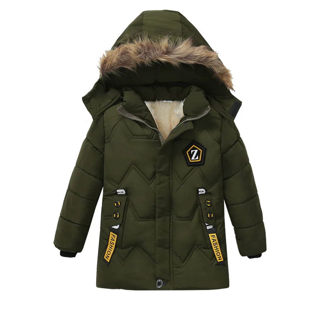 Модные зимние теплые куртки с капюшоном для мальчиков детская одежда, пальто Одежда для маленьких мальчиков детские хлопковые пальто средней длины D20