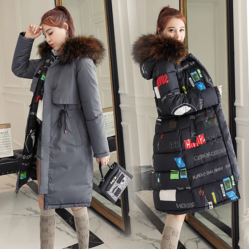 Новая Корейская версия с капюшоном стеганая хлопковая куртка двухстороннее Хлопковое платье женское зимнее пальто средней длины