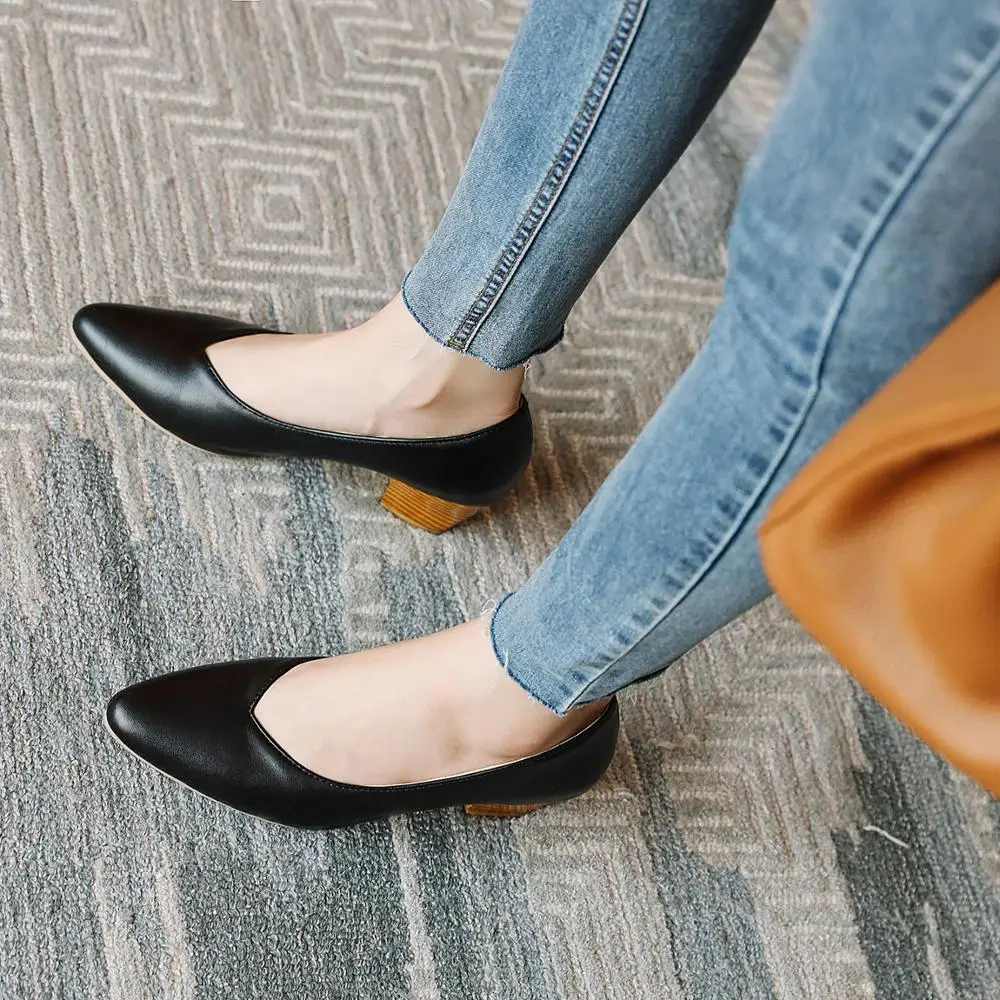 

Fashion Women High Heels Sexy mid Heel Pointed toe Shallow mouth shoes Thick heel Women pumps Work shoes size 34-43