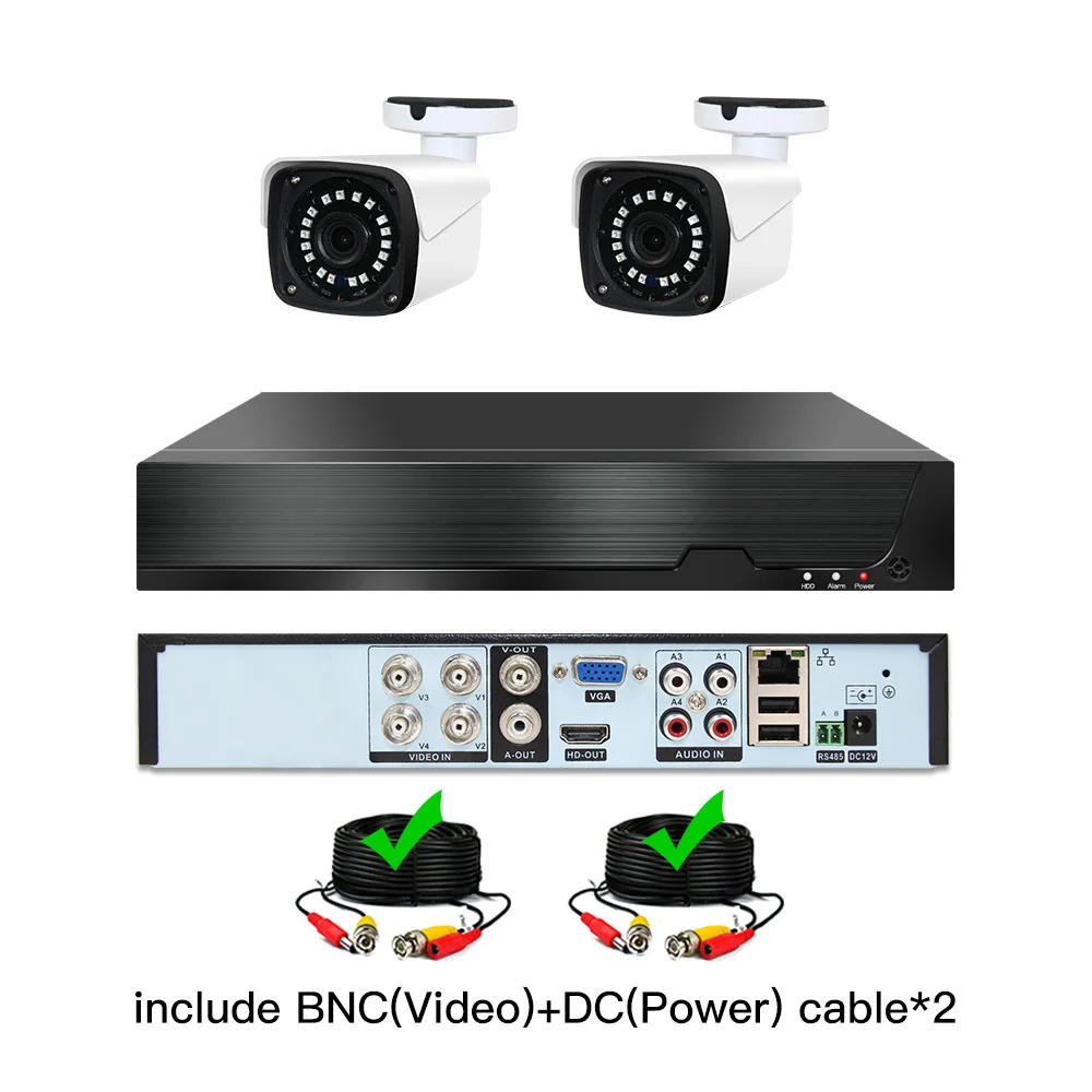 2ch 1080P AHD комплекты системы видеонаблюдения CCTV безопасности Гибридный DVR наружная металлическая пуля AHD камера видеонаблюдения P2P XMEYE 2MP комплекты - Цвет: with cable