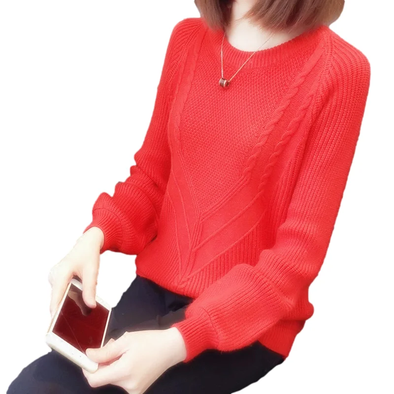 

Korean Knitted Sweater Pullover Women Autumn New Fashion Slim Short Knitwear Jumper Ladies O-Neck Long Sleeve Knit Tops Female