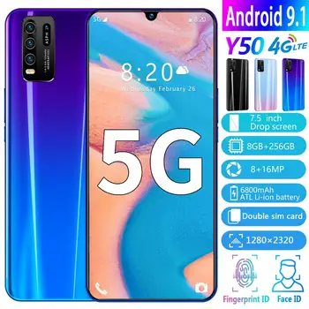 

Original Global Version Y50 7.5 Inch Large Screen Smartphone Android 8GB RAM 6800mAh Send Mobile Phone Case 4G LTE Cellphone