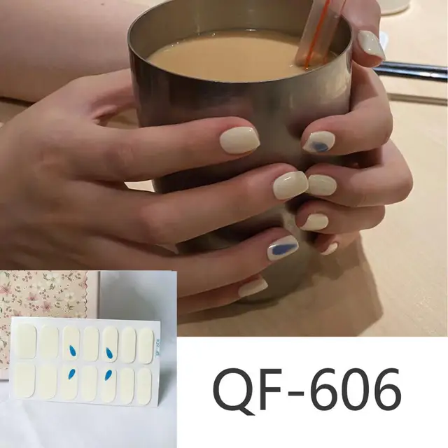 14tips/sheet Milk Heart Nail Wraps Polish Decals Strips Jump Cross Color Glitter 3D Adhesive Full Nail Art Stickers Matte Nails NO.18