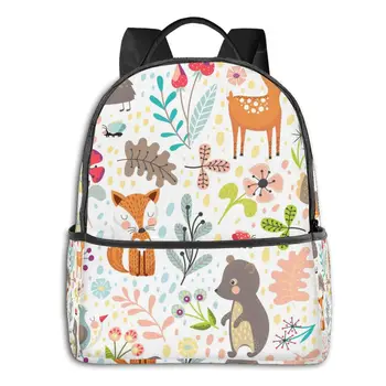 

Classical canvas Backpacks School bag for teenagers Girls BoyCute Cartoon Forest Animals And Plants Laptop Back pack travel bag
