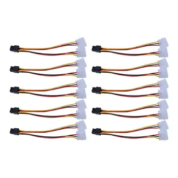 

10Pcs/Set Dual Molex 4-Pin To One PCI-E 6-Pin Power Connector Y Adapter Cable