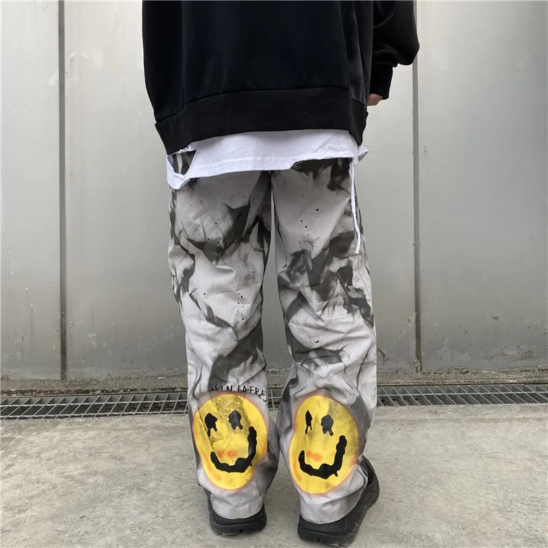 

UNCLEDONJM Irregular Tie-dye Pants Mens Casual Straight Trouser Hip Hop Harajuku Streetwear Spring New Loose Joggers T2-A039