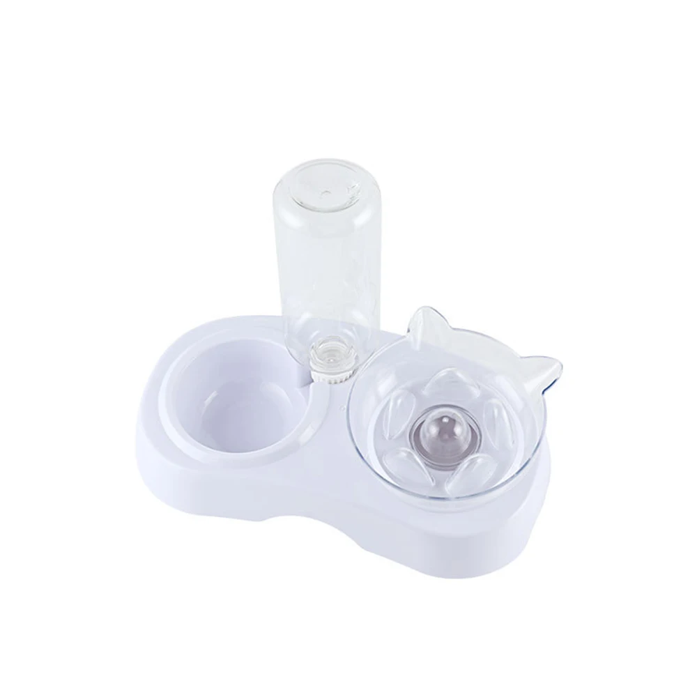 Dog Pet Bowl Feeder Double Bowl Cat Ears Bowl Cute Transparent Plastic Water Bottle Cat Bowl Cat Dog Food Bowl Feeder Water Bowl