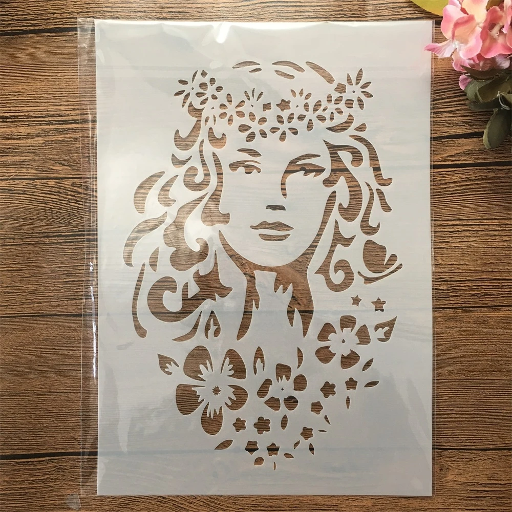 

A4 29cm Flower Garland Beautiful Girl DIY Layering Stencils Wall Painting Scrapbook Coloring Embossing Album Decorative Template