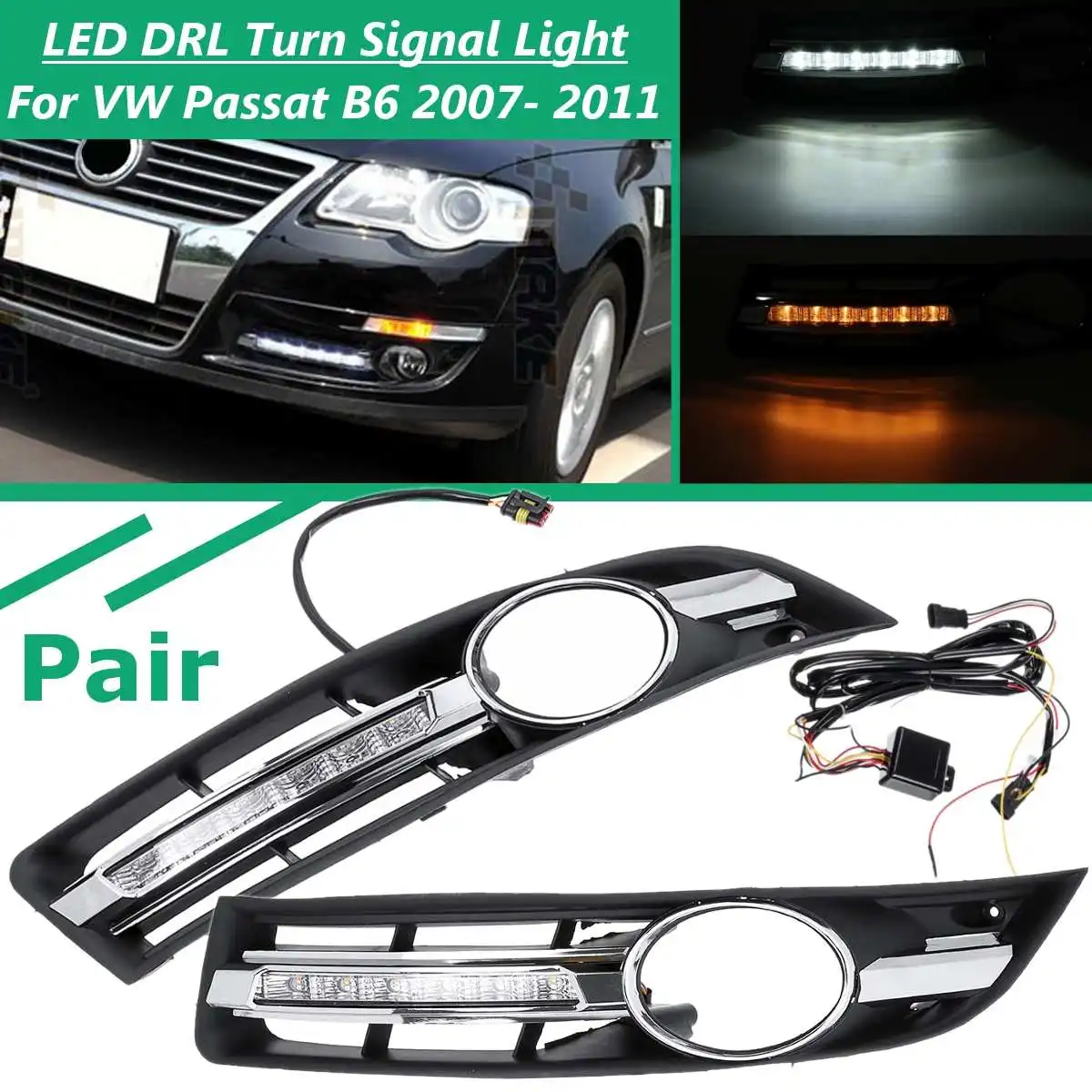 Skup Led Drl dla VW Passat B6 2007 2008 2009 2010 2011 Turn Signal światła do jazdy dziennej zderzak przedni światła przeciwmgielne światło dzienne DRL