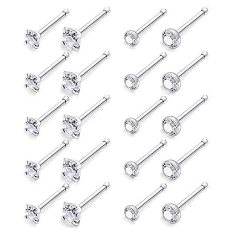 20-Pack 22G кольца для носа 316L хирургическая сталь CZ Кристалл ноздрил пирсинг ювелирные изделия для женщин мужчин