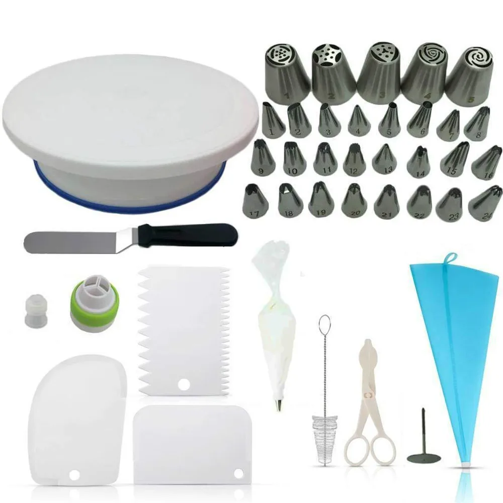 

60pcs Plastic Cake Turntable Rotating Plastic Dough Knife Decorating Cream Cakes Stand set Cake Rotary Table Baking Tool