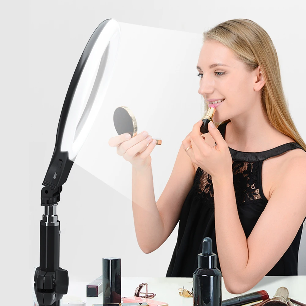 Dimmable Ring Light with Tripod Set 3 Light Modes Brightness Control Double DC 850mAH Battery Outdoor Makeup Kits