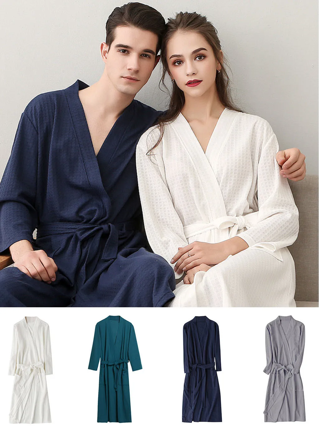 

Unisex bathrobe women robe femme men nightwear cotton Breathable Solid Color Bathrobe Splicing Home Clothes Robe Coat #G3