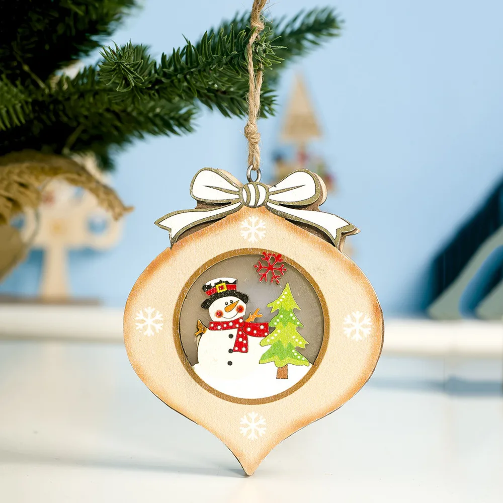 Деревянный светильник с рисунком снеговика, открытка, новогодний, Рождественский, семейный, светящийся, деревянные рождественские украшения для подарков для дома navidad F118