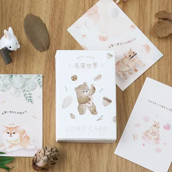 

28 Sheets/Set Hairy World Series Lomo Card Cartoon Cat Bear Animals Mini Postcard Message Card Christmas Gifts