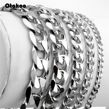 Otakoo 3-11 мм Мужские браслеты серебро Нержавеющая сталь панцирные кубинские звенья цепи браслеты для мужчин и женщин ювелирных изделий подарок 7-8"
