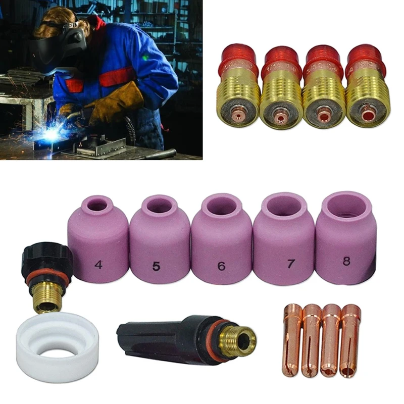 16pcs TIG Welding Machine Torch Stubby Gas Lens Kit Cup Collet Body Nozzle 