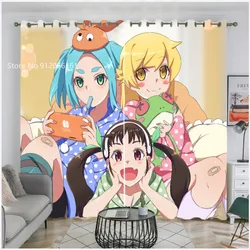 Bakemonogatari Anime Window Curtain Japan Anime Girls Window Drapes Folio/One Pieces Lovely Kawaii Window Treatment Decor