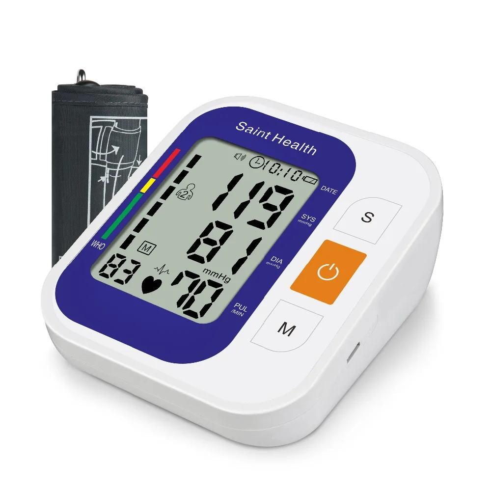 Online Con voz Digital automático superior Monitor de presión arterial de brazo corazón ritmo de esfigmomanómetros y tonómetros pulsometer