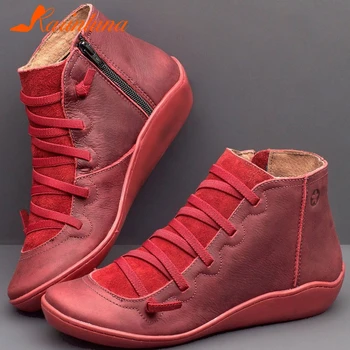 

Karinluna 2020 Hot Sale Large Size 43 Wedge Heels Zip Up Ankle Boots Woman Shoes Concise Lace Up Spring Autumn Shoes Lady Boots