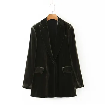 

womens stylish velvet blazer pockets long sleeve single button side split coats 2020 fashion new female office wear solid tops